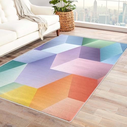 UUZEAI Waschbarer Teppich Wohnzimmer Abstrakt Bunt 3D Geometrisch Würfel Design Weich rutschfest Teppich Modern, für Schlafzimmer Jugendzimmer Büro Deko 100x120cm UUZEAI Waschbarer Teppich Wohnzimmer Abstrakt Bunt 3D Geometrisch Würfel Design Weich rutschfest Teppich Modern, für Schlafzimmer Jugendzimmer Büro Deko 100x120cm von UUZEAI