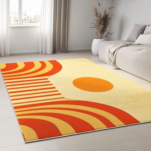 UUZEAI Waschbarer Teppich Wohnzimmer Einfach Streifen Symmetrie Design, Moderne Mitte des Jahrhunderts rutschfest Weich Teppiche Kurzflor für Schlafzimmer Kinderzimmer, Orange(160x200cm) von UUZEAI