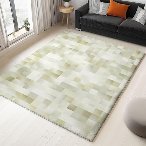 UUZEAI Waschbarer Teppich Wohnzimmer Shabby Chic Geometrische Quadrate Modern 3D Effekt rutschfest Kurzflor Teppiche für Schlafzimmer Esszimmer Küche Flur, Creme(40x60cm) von UUZEAI