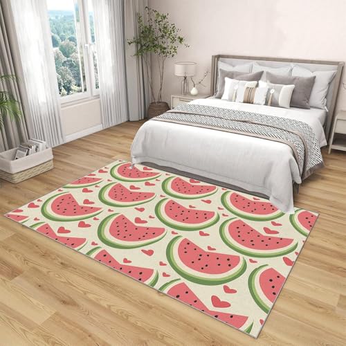 UUZEAI Wassermelone Teppich Kinder, Niedliches Fruchtmuster Kurzflor Teppiche Wohnzimmer Schlafzimmer, Weich rutschfest Spielteppich Waschbar Fussmatte Innen 140x200cm von UUZEAI
