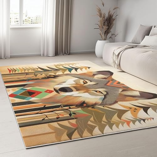 UUZEAI Wildtier Wolf Teppich Wohnzimmer Rustikale Southwestern, Weich rutschfest Waschbare Teppiche Geometrische für Esszimmer, Schlafzimmer, Jugendzimmer Dekor 120x160cm UUZEAI Wildtier Wolf Teppich Wohnzimmer Rustikale Southwestern, Weich rutschfest Waschbare Teppiche Geometrische für Esszimmer, Schlafzimmer, Jugendzimmer Dekor 120x160cm von UUZEAI
