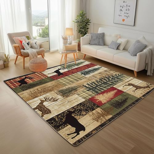 UUZEAI Wildtiere Hirschmuster Teppich Wohnzimmer Vintage Patchwork Design Rustikal Dekorativer Teppiche rutschfest Waschbare für Schlafzimmer Esszimmer Badezimmer Küche Flur 160x220cm UUZEAI Wildtiere Hirschmuster Teppich Wohnzimmer Vintage Patchwork Design Rustikal Dekorativer Teppiche rutschfest Waschbare für Schlafzimmer Esszimmer Badezimmer Küche Flur 160x220cm von UUZEAI
