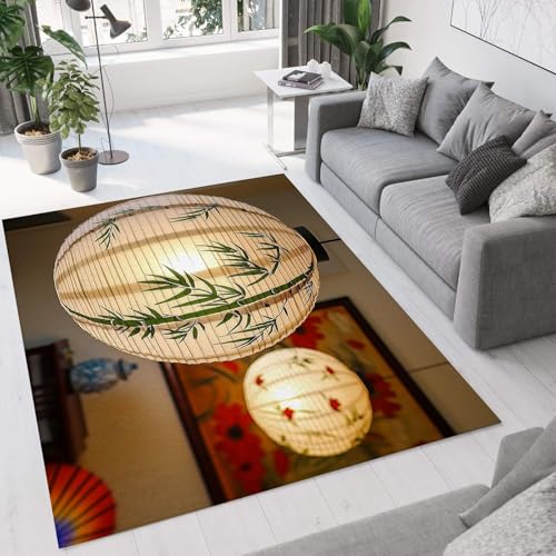 UUZEAI Wohnzimmer Teppich Retro Dekoration, Grün Bambusblätter Laterne 3D Muster, Weich Kurzflor rutschfest Teppiche für Schlafzimmer Esszimmer Waschbarer Küche Bodenmatte 120x200cm UUZEAI Wohnzimmer Teppich Retro Dekoration, Grün Bambusblätter Laterne 3D Muster, Weich Kurzflor rutschfest Teppiche für Schlafzimmer Esszimmer Waschbarer Küche Bodenmatte 120x200cm von UUZEAI