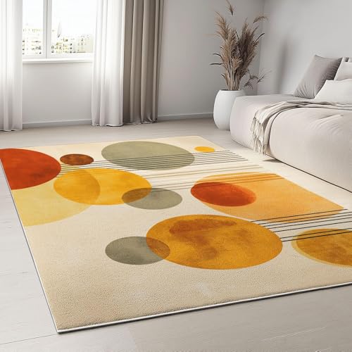 UUZEAI Wohnzimmerteppich, abstraktes geometrisches Kreis- und Linienmuster aus der Mitte des Jahrhunderts, Rutschfester, waschbarer Teppich für Schlafzimmer (80 x 300 cm) von UUZEAI