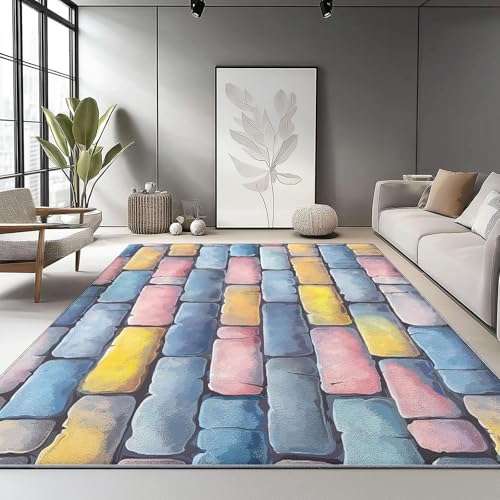 UUZEAI rutschfest Teppiche Wohnzimmer Kreativ Bunt Ziegel Muster 3D Druck Weicher Waschbar Teppich für Schlafzimmer, Flur, Küche, Kurzflor Eingangs Bodenmatte 200x290cm UUZEAI rutschfest Teppiche Wohnzimmer Kreativ Bunt Ziegel Muster 3D Druck Weicher Waschbar Teppich für Schlafzimmer, Flur, Küche, Kurzflor Eingangs Bodenmatte 200x290cm von UUZEAI