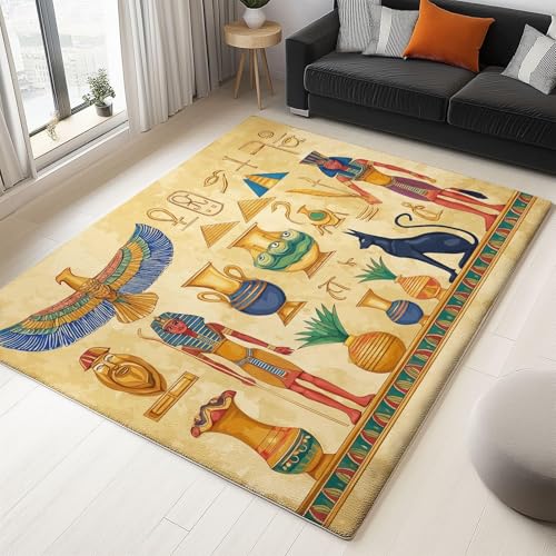 UUZEAI rutschfest Waschbare Teppich Wohnzimmer Afrika Altes Ägypten Vintage Traditionell Runen Statuen Gedruckte Teppiche Kurzflor für Schlafzimmer Heimdekoration 40x100cm von UUZEAI