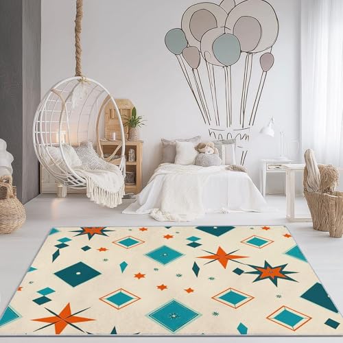 UUZEAI rutschfest Waschbarer Teppich Wohnzimmer Geometrische Formen Diamanten Sterne Quadrat Modern 3D Effekt Dekor Teppiche Kurzflor für Schlafzimmer Kinderzimmer Flur, Creme(50x80cm) von UUZEAI