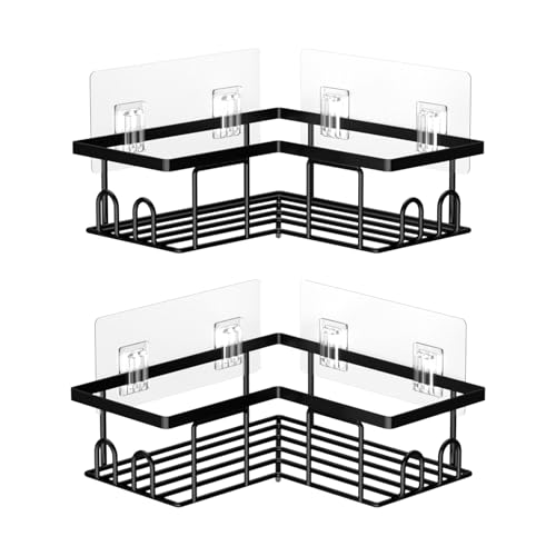 UUlioyer Duschablage Ohne Bohren Ecke, Wasserdichter und Rostfreier Duschregal, 2 Stück Badezimmer Regal Organizer, Shampoo Duschgel Halterung für Dusche (2 Stück Eckduschregal- Schwarz) von UUlioyer