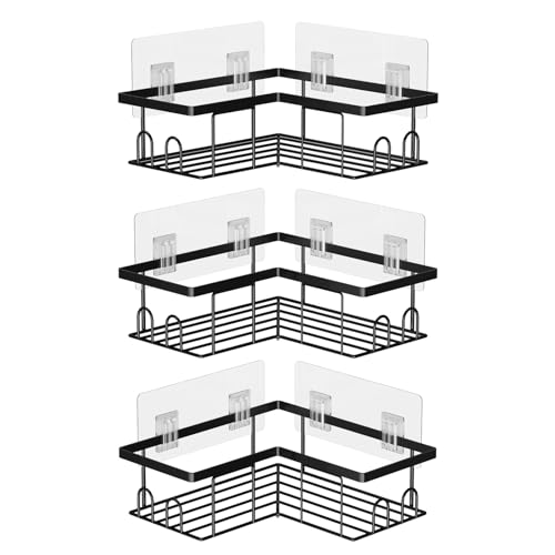 UUlioyer Duschablage Ohne Bohren Ecke, Wasserdichter und Rostfreier Duschregal, Badezimmer Regal Organizer, Shampoo Duschgel Halterung für Dusche (3 Stück Eckduschregal- Schwarz) von UUlioyer