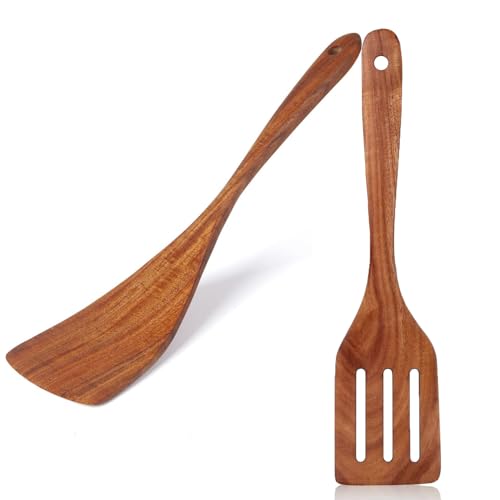 2 Stück Pfannenwender Holz - 30cm natürlicher Teakholz mit langem Griff und Schlitzwender handgefertigt für Schutz vor Kratzer fr Pfanne, Hitzebestndig, Antibakteriell, Kchen Spatel Set 2 Stück Pfannenwender Holz - 30cm natürlicher Teakholz mit langem Griff und Schlitzwender handgefertigt für Schutz vor Kratzer fr Pfanne, Hitzebestndig, Antibakteriell, Kchen Spatel Set von UV STYLISH
