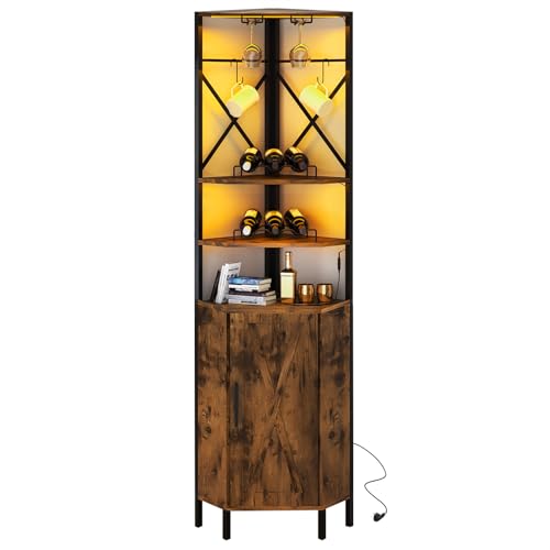 UVANIOHOM 6-stöckiger Eck-Weinschrank mit Steckdose und LED-Licht, industrieller Barschrank mit Glashalter und 2 flexiblen Haken, Bauernhaus-Likörschrank mit Tür für kleinen Raum, Küche, rustikales UVANIOHOM 6-stöckiger Eck-Weinschrank mit Steckdose und LED-Licht, industrieller Barschrank mit Glashalter und 2 flexiblen Haken, Bauernhaus-Likörschrank mit Tür für kleinen Raum, Küche, rustikales von UVANIOHOM