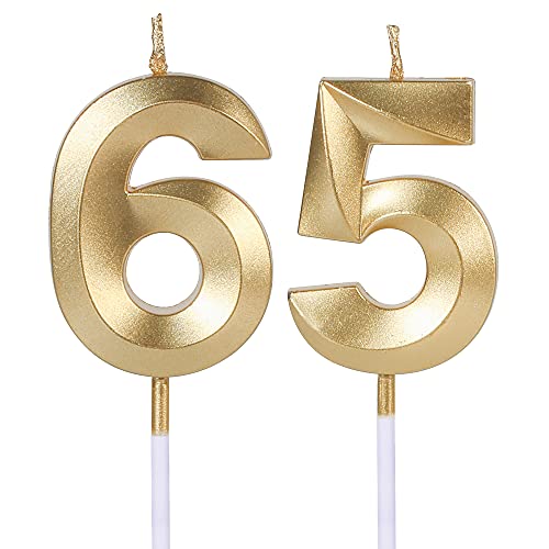 Goldene Geburtstagskerzen zum 65. und 56. Geburtstag, Zahl 65 56, Glitzerkerze, Tortenaufsatz für Party, Jahrestag, Hochzeit, Feier, Dekoration von UVATAHONA