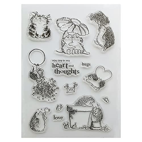 Niedliche Igel Maus Clear Stamps für Kartenherstellung, Tiere Blumen Silikon Wiederverwendbare Stempel für DIY Scrapbooking Handwerk Album Dekoration von UVATAHONA