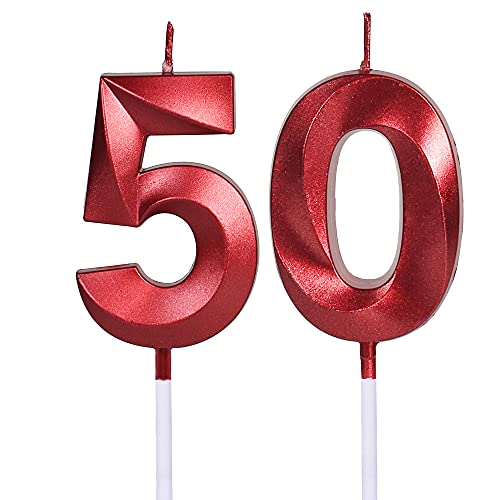 Rote Geburtstagskerzen für Kuchen zum 50. Geburtstag, Zahl 50, Giltter Candle Cake Topper für Party Jahrestag Hochzeit Feier Dekoration von UVATAHONA