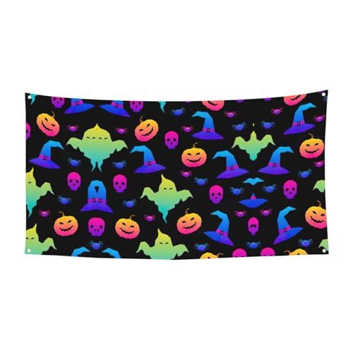 Regenbogen Halloween Geist Hexenhut Spinnen Druck Halloween Hängende Banner Dekorationen Partyzubehör für Familientreffen Passend für Boote Gärten von UVBDF