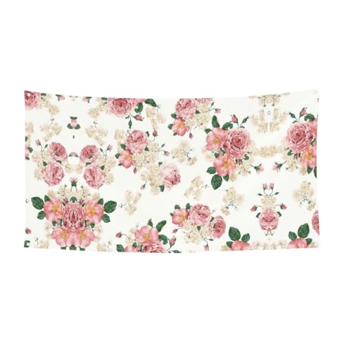 Rosa Rose Blume mit Blättern Druck Halloween hängende Banner Dekorationen Partyzubehör für Familientreffen, passend für Boote, Gärten Rosa Rose Blume mit Blättern Druck Halloween hängende Banner Dekorationen Partyzubehör für Familientreffen, passend für Boote, Gärten von UVBDF