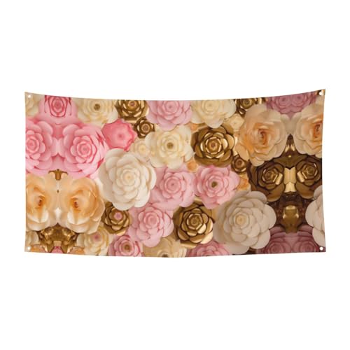Rosa Weiß Gold Blumen Druck Halloween Hängende Banner Dekorationen Partyzubehör für Familientreffen Passend für Boote Gärten Rosa Weiß Gold Blumen Druck Halloween Hängende Banner Dekorationen Partyzubehör für Familientreffen Passend für Boote Gärten von UVBDF