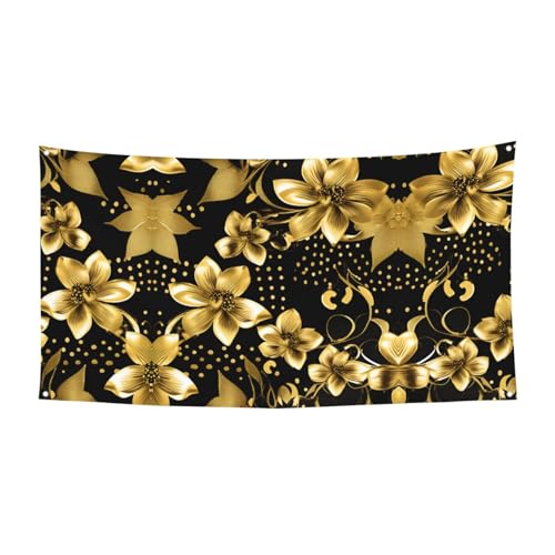 Schwarze und goldene Blumen drucken Halloween hängende Banner Dekorationen, Partyzubehör für Familientreffen, passend für Boote, Gärten Schwarze und goldene Blumen drucken Halloween hängende Banner Dekorationen, Partyzubehör für Familientreffen, passend für Boote, Gärten von UVBDF