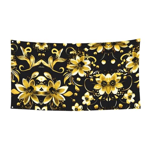 Schwarze und goldene Blumen drucken Halloween hängende Banner Dekorationen, Partyzubehör für Familientreffen, passend für Boote, Gärten Schwarze und goldene Blumen drucken Halloween hängende Banner Dekorationen, Partyzubehör für Familientreffen, passend für Boote, Gärten von UVBDF