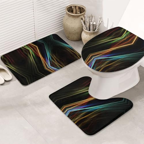 UVBDF 3-teiliges Teppich-Set, Motiv: Bunte Linien, rutschfest, Flanell-Teppich-Set für Hauptbadezimmer, 80 x 50,8 cm, saugfähige Matten von UVBDF