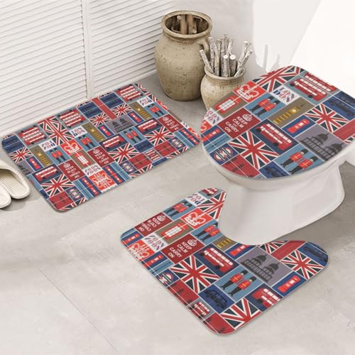 UVBDF 3-teiliges Teppich-Set, Motiv: England-Symbole, rutschfest, Flanell-Teppich-Set für Hauptbadezimmer, 80 x 50,8 cm, saugfähige Matten UVBDF 3-teiliges Teppich-Set, Motiv: England-Symbole, rutschfest, Flanell-Teppich-Set für Hauptbadezimmer, 80 x 50,8 cm, saugfähige Matten von UVBDF