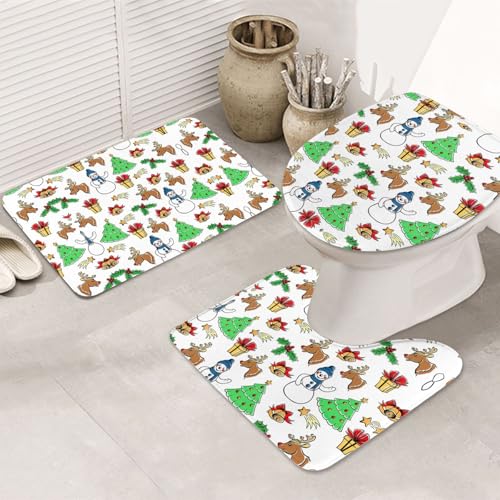 UVBDF 3-teiliges Teppich-Set, Motiv: Merry Christmas Happy (2), rutschfest, Flanell-Teppich-Set für Hauptbadezimmer, 80 x 50,8 cm, saugfähige Matten von UVBDF
