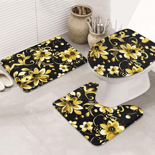 UVBDF 3-teiliges Teppich-Set, rutschfest, Flanell-Teppich-Set für Hauptbadezimmer, 80 x 50,8 cm, saugfähige Matten in Schwarz und Gold UVBDF 3-teiliges Teppich-Set, rutschfest, Flanell-Teppich-Set für Hauptbadezimmer, 80 x 50,8 cm, saugfähige Matten in Schwarz und Gold von UVBDF