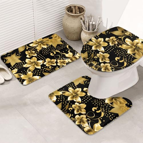 UVBDF 3-teiliges Teppich-Set, rutschfest, Flanell-Teppich-Set für Hauptbadezimmer, 80 x 50,8 cm, saugfähige Matten in Schwarz und Gold UVBDF 3-teiliges Teppich-Set, rutschfest, Flanell-Teppich-Set für Hauptbadezimmer, 80 x 50,8 cm, saugfähige Matten in Schwarz und Gold von UVBDF