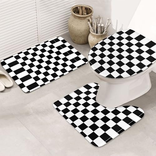 UVBDF 3-teiliges Teppich-Set, rutschfest, Flanell-Teppich-Set für Hauptbadezimmer, 80 x 50,8 cm, saugfähige Matten in Schwarz und Weiß UVBDF 3-teiliges Teppich-Set, rutschfest, Flanell-Teppich-Set für Hauptbadezimmer, 80 x 50,8 cm, saugfähige Matten in Schwarz und Weiß von UVBDF