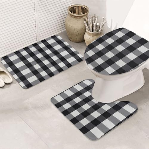 UVBDF 3-teiliges Teppich-Set, rutschfest, Flanell-Teppich-Set für Hauptbadezimmer, 80 x 50,8 cm, saugfähige Matten in Schwarz und Weiß UVBDF 3-teiliges Teppich-Set, rutschfest, Flanell-Teppich-Set für Hauptbadezimmer, 80 x 50,8 cm, saugfähige Matten in Schwarz und Weiß von UVBDF