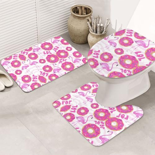 UVBDF 3-teiliges Teppich-Set mit Flamingo- und Donuts-Druck, rutschfest, Flanell-Teppich-Set für Hauptbadezimmer, 80 x 50,8 cm, saugfähige Matten UVBDF 3-teiliges Teppich-Set mit Flamingo- und Donuts-Druck, rutschfest, Flanell-Teppich-Set für Hauptbadezimmer, 80 x 50,8 cm, saugfähige Matten von UVBDF