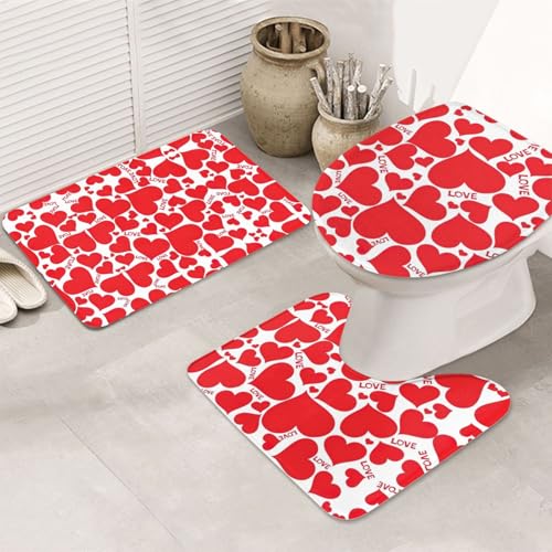 UVBDF 3-teiliges Teppich-Set mit Herz-Motiv, rutschfest, Flanell-Teppich-Set für Hauptbadezimmer, 80 x 50,8 cm, saugfähige Matten UVBDF 3-teiliges Teppich-Set mit Herz-Motiv, rutschfest, Flanell-Teppich-Set für Hauptbadezimmer, 80 x 50,8 cm, saugfähige Matten von UVBDF