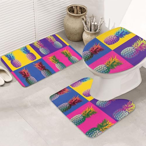 UVBDF 3-teiliges Teppich-Set mit buntem Ananas-Muster, rutschfest, Flanell-Teppich-Set für Hauptbadezimmer, 80 x 50,8 cm, saugfähige Matten UVBDF 3-teiliges Teppich-Set mit buntem Ananas-Muster, rutschfest, Flanell-Teppich-Set für Hauptbadezimmer, 80 x 50,8 cm, saugfähige Matten von UVBDF