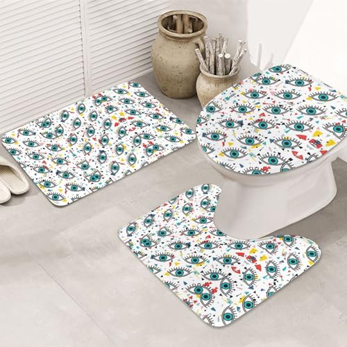 UVBDF Eyes Printing 3-teiliges Teppich-Set, rutschfest, Flanell-Teppich-Set für Hauptbadezimmer, 80 x 50,8 cm, saugfähige Matten von UVBDF