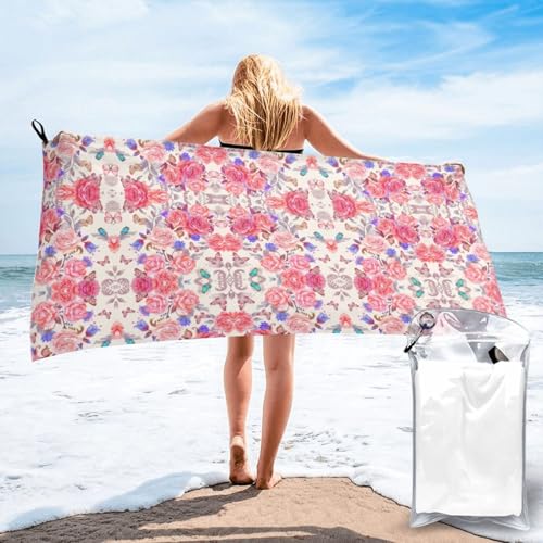 UVBDF Mikrofaser-Sporthandtuch mit Blumen-Rose, Schmetterling, schnell trocknend, weiches Mikrofaser-Camping-Handtuch UVBDF Mikrofaser-Sporthandtuch mit Blumen-Rose, Schmetterling, schnell trocknend, weiches Mikrofaser-Camping-Handtuch von UVBDF