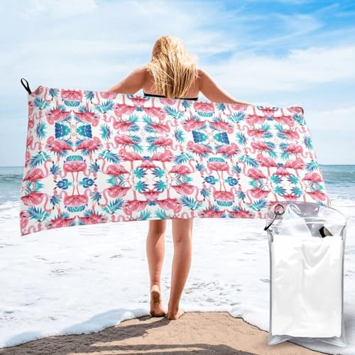 UVBDF Mikrofaser-Sporthandtuch mit Flamingo-Motiv, Motiv: grüne Pflanzen, Blätter, schnell trocknendes Handtuch, weiche Mikrofaser, Camping-Handtuch UVBDF Mikrofaser-Sporthandtuch mit Flamingo-Motiv, Motiv: grüne Pflanzen, Blätter, schnell trocknendes Handtuch, weiche Mikrofaser, Camping-Handtuch von UVBDF