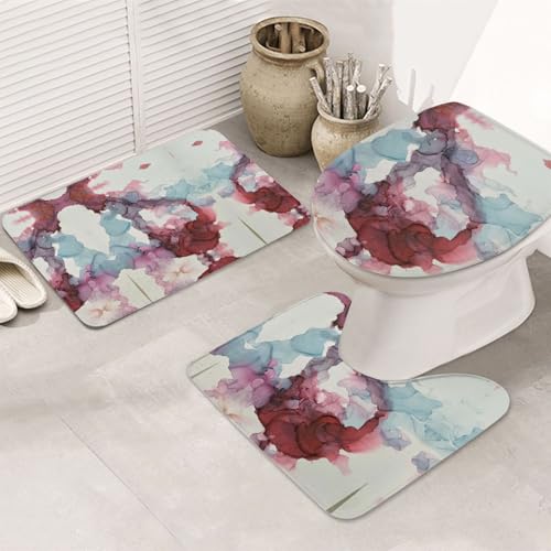 UVBDF Teppich-Set mit abstraktem Marmordruck, rutschfest, Flanell-Teppich-Set für Hauptbadezimmer, 80 x 50,8 cm, saugfähige Matten von UVBDF
