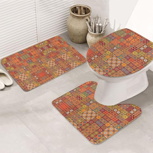 UVBDF Teppich-Set mit marokkanischem geometrischem Druck, rutschfest, Flanell-Teppich-Set für Hauptbadezimmer, 80 x 50,8 cm, saugfähige Matten von UVBDF