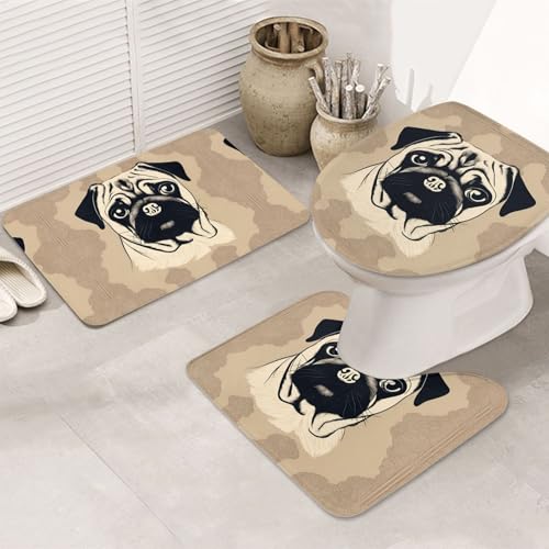 UVBDF Teppich-Set mit niedlichem Mops-Motiv, rutschfest, Flanell-Teppich-Set für Hauptbadezimmer, 80 x 50,8 cm, saugfähige Matten UVBDF Teppich-Set mit niedlichem Mops-Motiv, rutschfest, Flanell-Teppich-Set für Hauptbadezimmer, 80 x 50,8 cm, saugfähige Matten von UVBDF