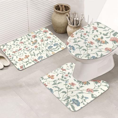 UVBDF Teppich-Set mit rosa Blumen und Blättern, rutschfest, Flanell-Teppich-Set für Hauptbadezimmer, 80 x 50,8 cm, saugfähige Matten UVBDF Teppich-Set mit rosa Blumen und Blättern, rutschfest, Flanell-Teppich-Set für Hauptbadezimmer, 80 x 50,8 cm, saugfähige Matten von UVBDF