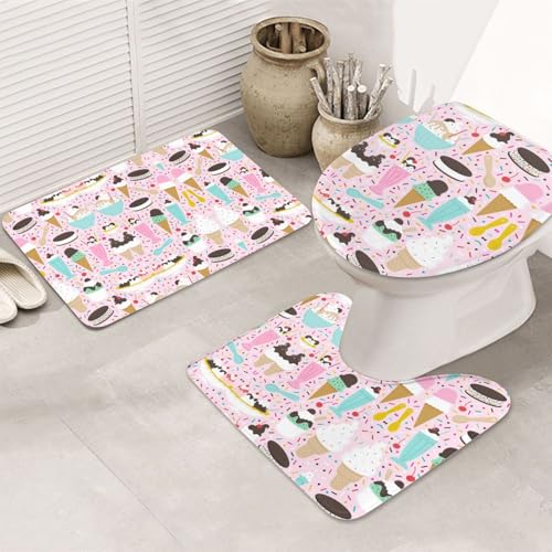 UVBDF Teppich-Set mit süßem Eiscreme-Druck, rutschfest, Flanell-Teppich-Set für Hauptbadezimmer, 80 x 50,8 cm, saugfähige Matten UVBDF Teppich-Set mit süßem Eiscreme-Druck, rutschfest, Flanell-Teppich-Set für Hauptbadezimmer, 80 x 50,8 cm, saugfähige Matten von UVBDF