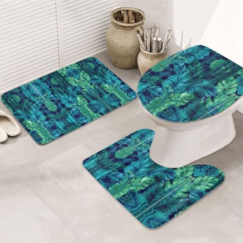 UVBDF Teppich-Set mit tropischen Palmenblättern, rutschfest, Flanell-Teppich-Set für Hauptbadezimmer, 80 x 50,8 cm, saugfähige Matten von UVBDF