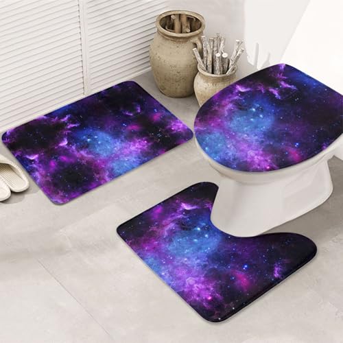 UVBDF Universe Galaxy Star Space Printing 3-teiliges Teppich-Set, rutschfest, Flanell-Teppich-Set für Hauptbadezimmer, 80 x 50,8 cm, saugfähige Matten von UVBDF