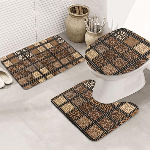 UVBDF Wild Zoo Printing 3-teiliges Teppich-Set, rutschfest, Flanell-Teppich-Set für Hauptbadezimmer, 80 x 50,8 cm, saugfähige Matten UVBDF Wild Zoo Printing 3-teiliges Teppich-Set, rutschfest, Flanell-Teppich-Set für Hauptbadezimmer, 80 x 50,8 cm, saugfähige Matten von UVBDF