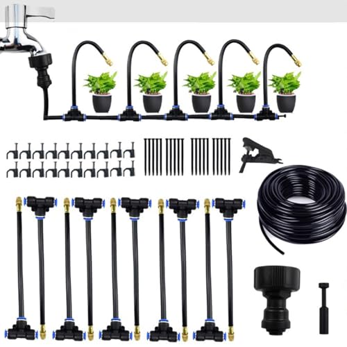 UVCMDUI Automatisches BewäSserungssystem, 360° Garten BewäSserungssystem, Automatik TröPfchenbewäSserung GartenbewäSserung Misting KüHlsystem füR GewäChshaus, Hof, Rasen, Pflanze,9m11 Heads von UVCMDUI