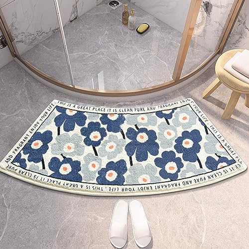 UVCMDUI Duschvorleger Halbrund, Weicher Saugfähige Duschvorleger Eckdusche mit Blumenmuster, rutschfeste Gebogene Duschmatte für Runddusche, Maschinenwaschbar,Blau,45x100CM(17.7x39.4IN) von UVCMDUI