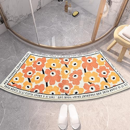 UVCMDUI Duschvorleger Halbrund, Weicher Saugfähige Duschvorleger Eckdusche mit Blumenmuster, rutschfeste Gebogene Duschmatte für Runddusche, Maschinenwaschbar,Orange,40x75CM(17.7x29.5IN) von UVCMDUI