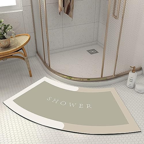 UVCMDUI Duschvorleger Runddusche, Kieselgur Gebogene Duschmatte Super Saugfähig Duschvorleger Halbrund rutschfeste Duschvorleger Eckdusche Waschbarer für Home Hotel,Beige,45x100CM(17.7x39.4IN) von UVCMDUI
