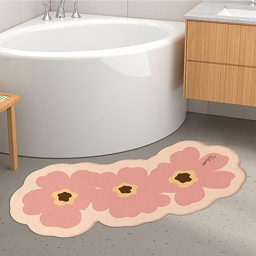 UVCMDUI Duschvorleger für Runddusche, Super Saugfähig Gebogene Duschmatte, Duschvorleger Eckdusche Halbrund rutschfeste, Maschinenwaschbar,Rosa,40X80cm von UVCMDUI