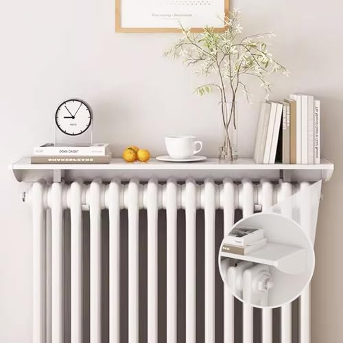 UVCMDUI Heizung Ablage Weiß, Heizkörper Abdeckung Ohne Bohren aus Aluminiumlegierung, Heizungsregal Länge 25–170 cm Rauchfreie, Staubdichte mit 4,5 cm Halterung,60cm von UVCMDUI